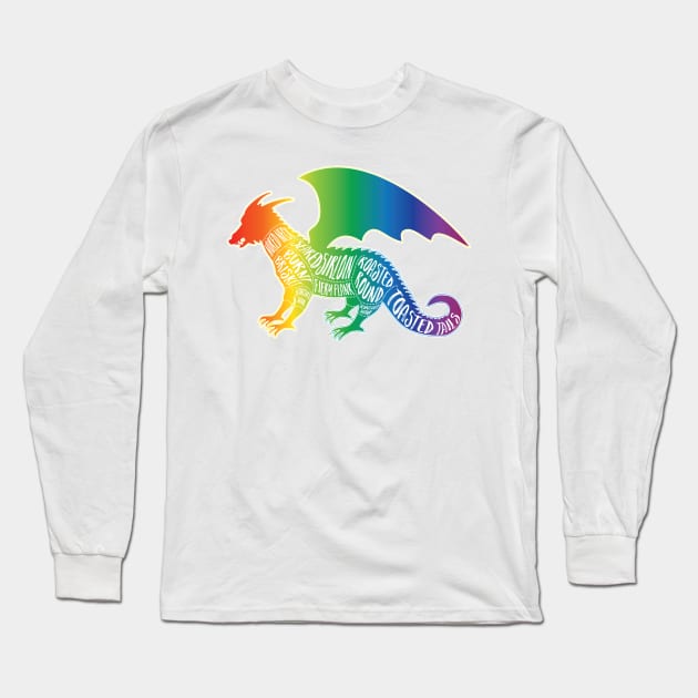 Rainbow Dragon on Black - Fantasy Butcher Cuts of Meat Long Sleeve T-Shirt by AliceQuinn